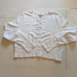 LOFT Classic White Button-Up Cardigan Size M Lightweight Fitted